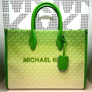 Michael Kors Mirella Medium Ombré Logo Tote Bag Jungle Green